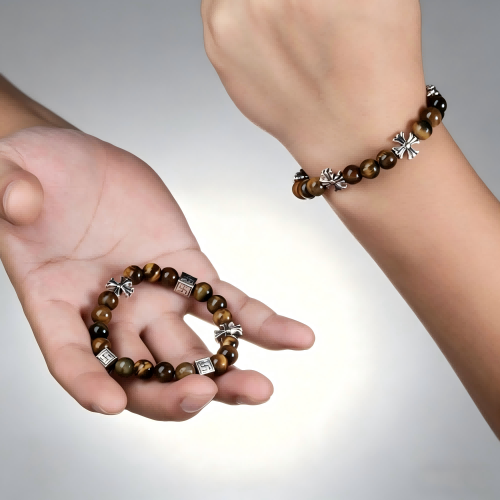 Cross Charm Tiger Eye Luck Bracelet