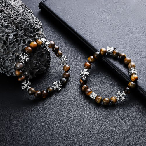 Cross Charm Tiger Eye Luck Bracelet